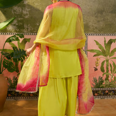 Floral Embroidered Sleevless Kurta With Sharara & Dupatta Kurta Set