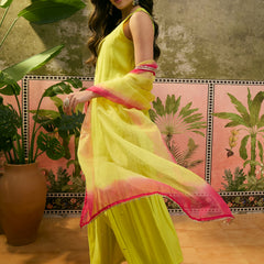 Floral Embroidered Sleevless Kurta With Sharara & Dupatta Kurta Set