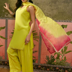 Floral Embroidered Sleevless Kurta With Sharara & Dupatta Kurta Set
