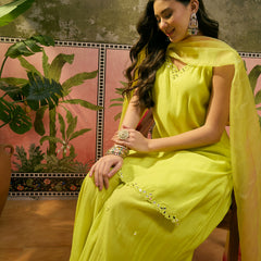 Floral Embroidered Sleevless Kurta With Sharara & Dupatta Kurta Set