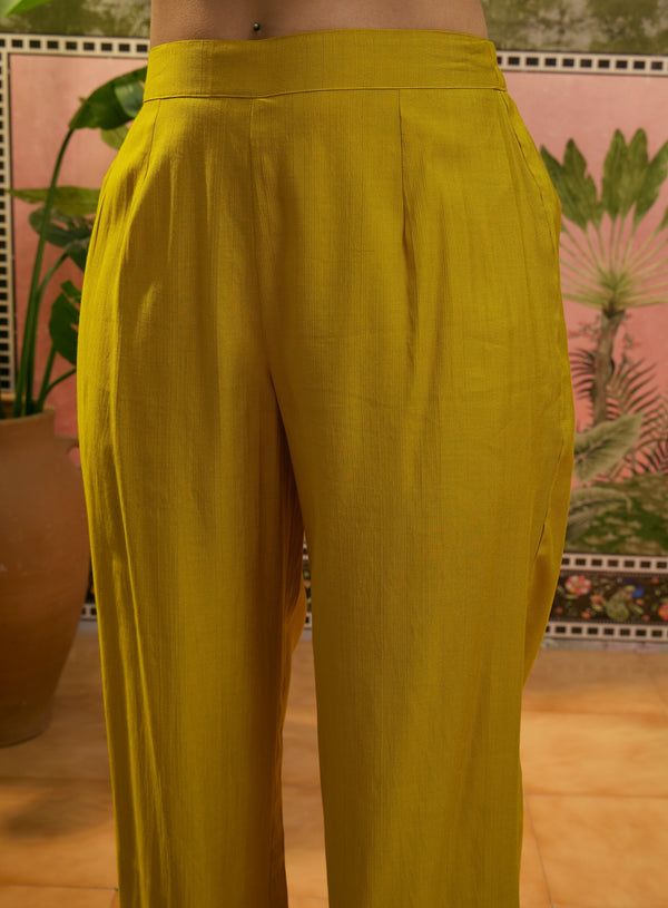 Mustard Embroidered Sholder Straps Straight Kurta With Trouser & Dupatta Kurta Set