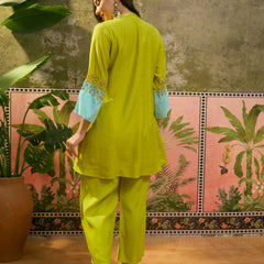 Floral Embroidered A-Line Tunic With Trouser Co-Ords Set