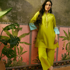 Floral Embroidered A-Line Tunic With Trouser Co-Ords Set