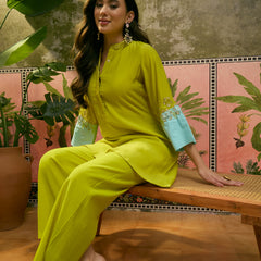 Floral Embroidered A-Line Tunic With Trouser Co-Ords Set