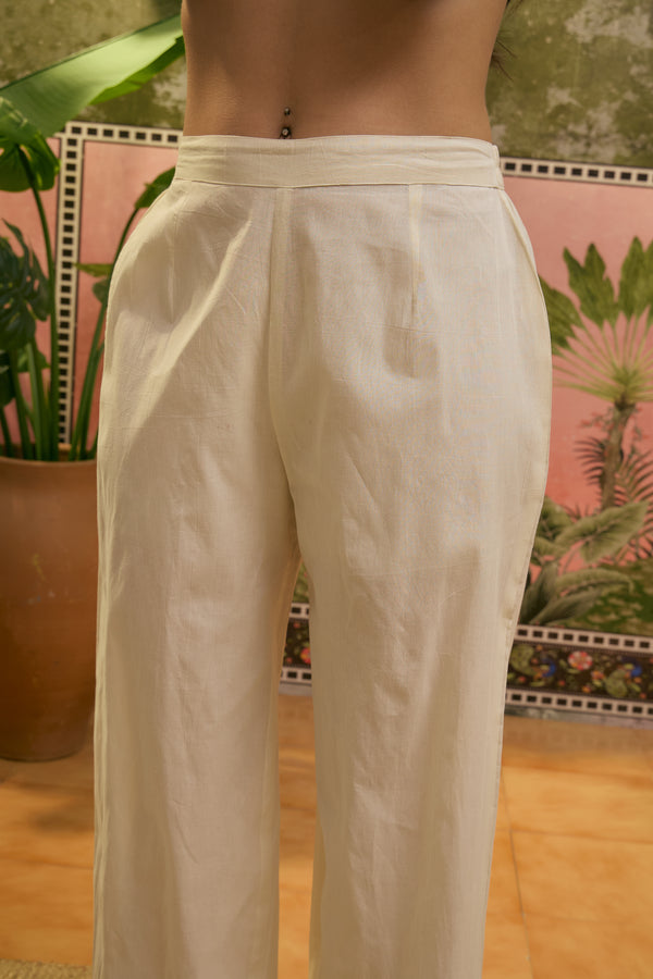 Pure Cotton Embroidered Sholder Straps Straight Kurta With Trouser & Dupatta Kurta Set