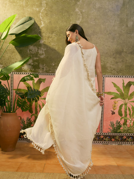 Pure Cotton Embroidered Sholder Straps Straight Kurta With Trouser & Dupatta Kurta Set