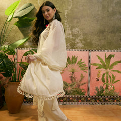 Pure Cotton Embroidered Sholder Straps Straight Kurta With Trouser & Dupatta Kurta Set