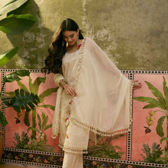 Pure Cotton Embroidered Sholder Straps Straight Kurta With Trouser & Dupatta Kurta Set