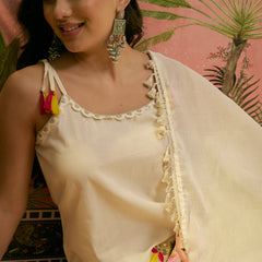 Pure Cotton Embroidered Sholder Straps Straight Kurta With Trouser & Dupatta Kurta Set