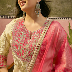 Floral Embroidered Straight Kurta With Trouser & Dupatta Kurta Set