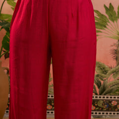 Dark Pink Floral Embroidered Straight Kurta With Trouser & Dupatta Kurta Set