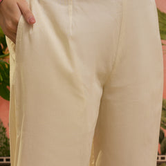 Off White Floral Embroidered Shoulder Straps Kurta With Trouser & Dupatta Kurta Set