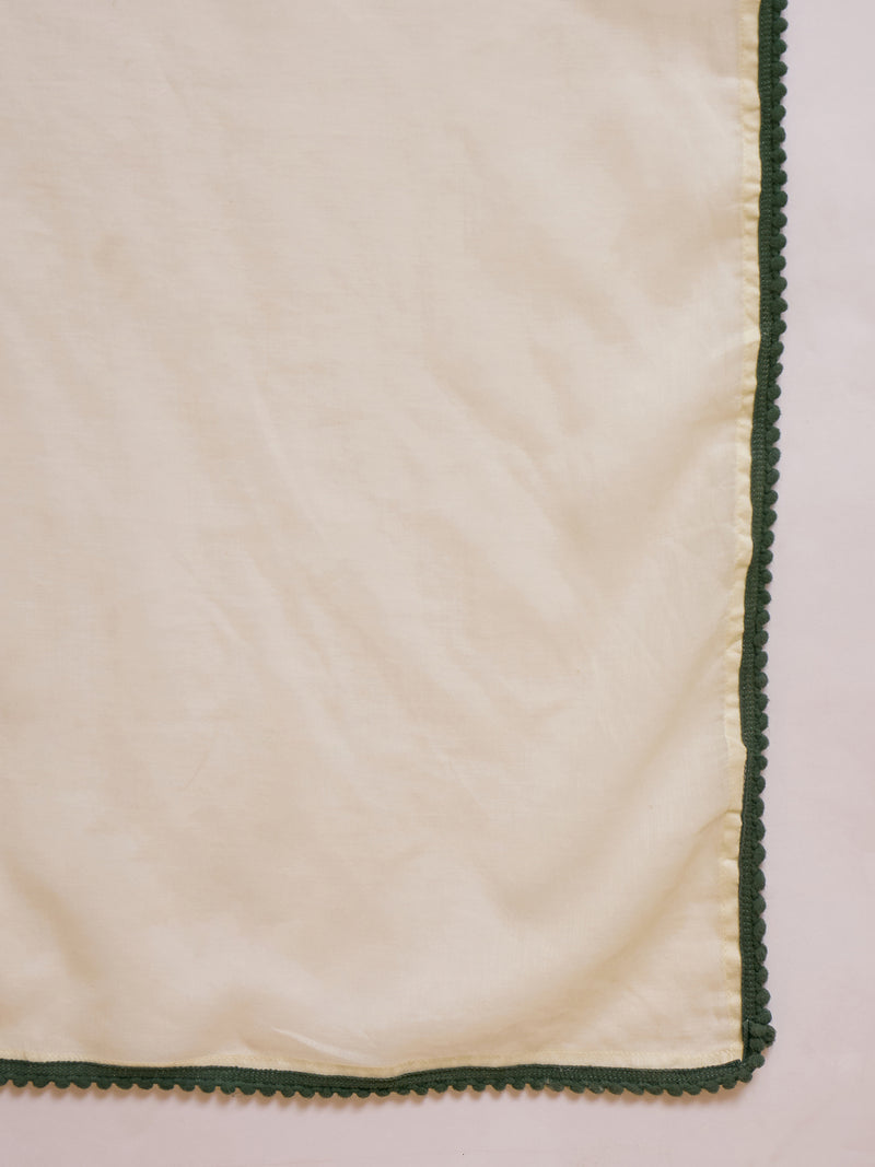 Off White Floral Embroidered Shoulder Straps Kurta With Trouser & Dupatta Kurta Set