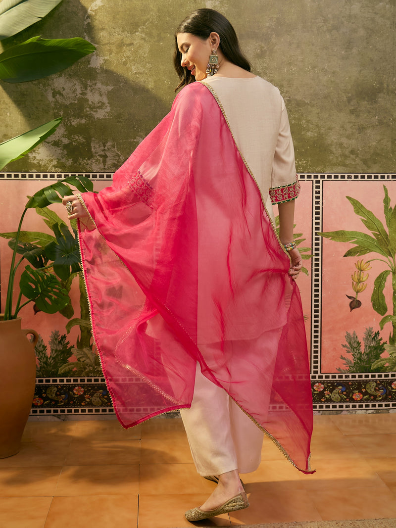 Floral Embroidered & Sequinned A-Line Kurta With Palazzos & Dupatta Kurta Set