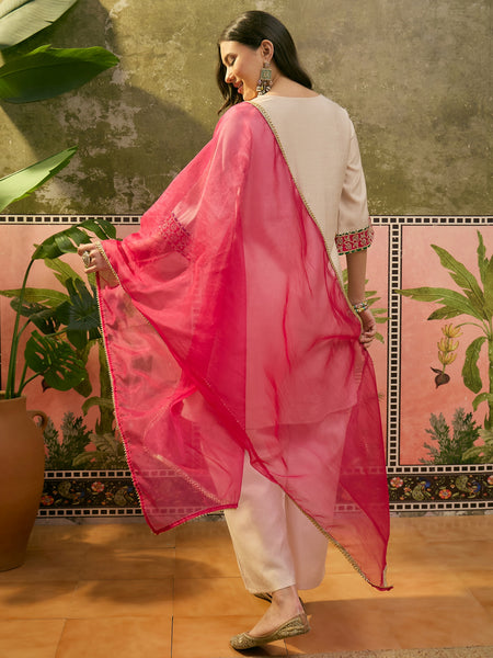 Floral Embroidered & Sequinned A-Line Kurta With Palazzos & Dupatta Kurta Set