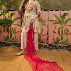 Floral Embroidered & Sequinned A-Line Kurta With Palazzos & Dupatta Kurta Set