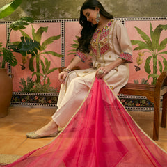 Floral Embroidered & Sequinned A-Line Kurta With Palazzos & Dupatta Kurta Set