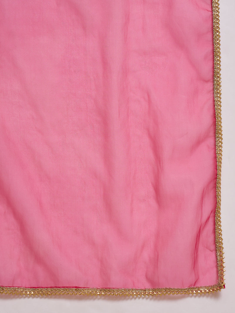 Floral Embroidered & Sequinned A-Line Kurta With Palazzos & Dupatta Kurta Set