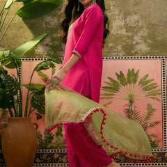 Firozi Floral Embroidered Straight Kurta & Trousers & Dupatta Kurta Set