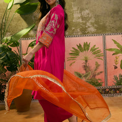 Floral Embroidered Straight Kurta With Trouser & Dupatta Kurta Set