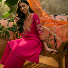 Floral Embroidered Straight Kurta With Trouser & Dupatta Kurta Set