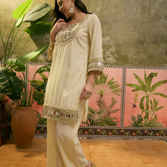 Embroidered & Mirror Work Straight Kurta With Trouser & Bags Kurta Set