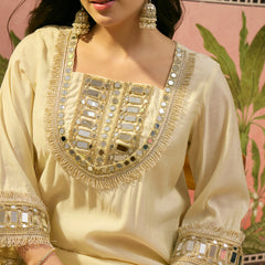 Embroidered & Mirror Work Straight Kurta With Trouser & Bags Kurta Set