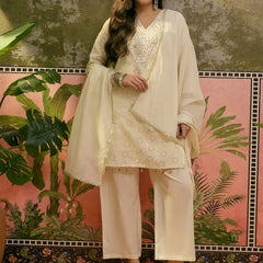 Pure Cotton Embroidered V-Neck Straight Kurta With Trouser & Dupatta  Kurta Set