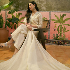 Pure Cotton Embroidered V-Neck Straight Kurta With Trouser & Dupatta  Kurta Set