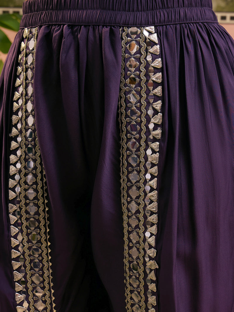 Floral Embroidered & Sequinned A-Line Kurta With Dhoti Pant & Dupatta Kurta Set