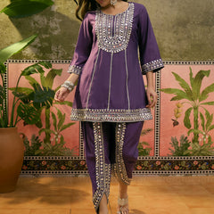 Floral Embroidered & Sequinned A-Line Kurta With Dhoti Pant & Dupatta Kurta Set