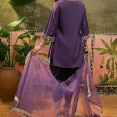 Floral Embroidered & Sequinned A-Line Kurta With Dhoti Pant & Dupatta Kurta Set