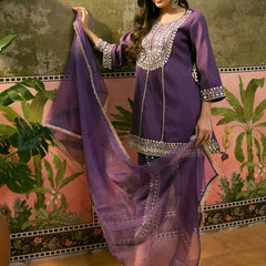 Floral Embroidered & Sequinned A-Line Kurta With Dhoti Pant & Dupatta Kurta Set