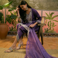 Floral Embroidered & Sequinned A-Line Kurta With Dhoti Pant & Dupatta Kurta Set