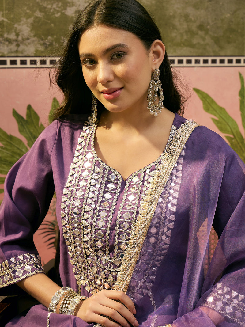 Floral Embroidered & Sequinned A-Line Kurta With Dhoti Pant & Dupatta Kurta Set