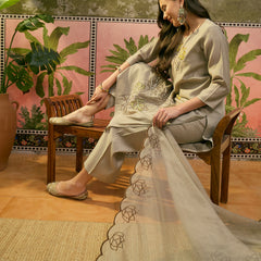 Floral Embroidered & Mirror Work Straight Kurta With Trouser & Dupatta Kurta Set