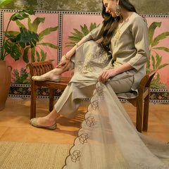Floral Embroidered & Mirror Work Straight Kurta With Trouser & Dupatta Kurta Set