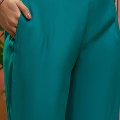 Firozi Floral Embroidered Straight Kurta & Trousers & Dupatta Kurta Set