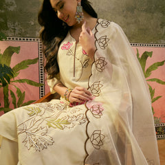 Floral Embroidered & Mirror Work Straight Kurta With Trouser & Dupatta Kurta Set