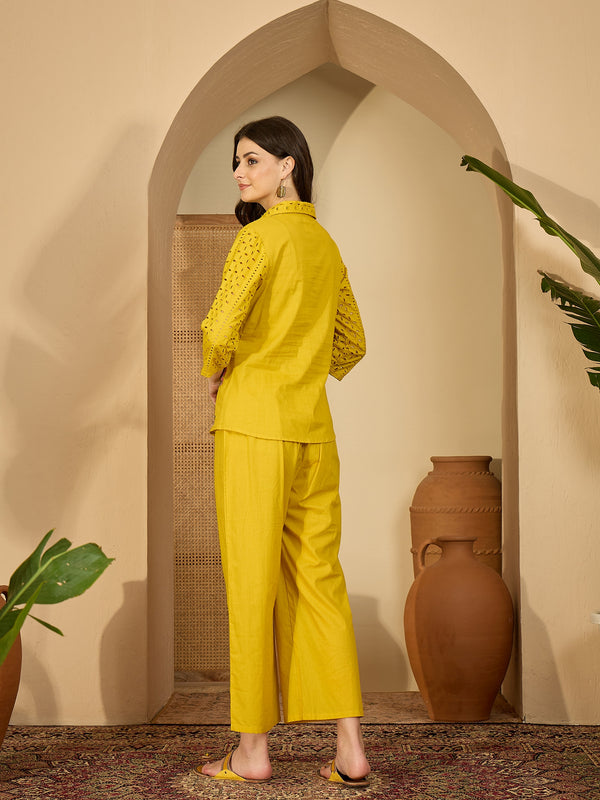 Pure Cotton Floral Embroidered Tunic With Trousers Co-Ords Set