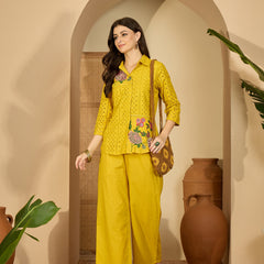 Pure Cotton Floral Embroidered Tunic With Trousers Co-Ords Set