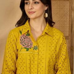 Pure Cotton Floral Embroidered Tunic With Trousers Co-Ords Set