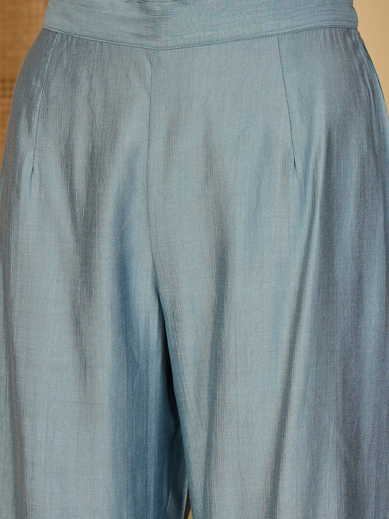 Floral Embroidered Straight Kurta With Palazzo Kurta Set
