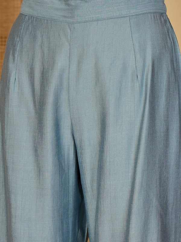 Floral Embroidered Straight Kurta With Palazzo Kurta Set