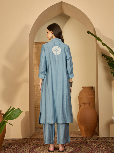 Floral Embroidered Straight Kurta With Palazzo Kurta Set