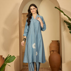 Floral Embroidered Straight Kurta With Palazzo Kurta Set