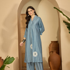 Floral Embroidered Straight Kurta With Palazzo Kurta Set