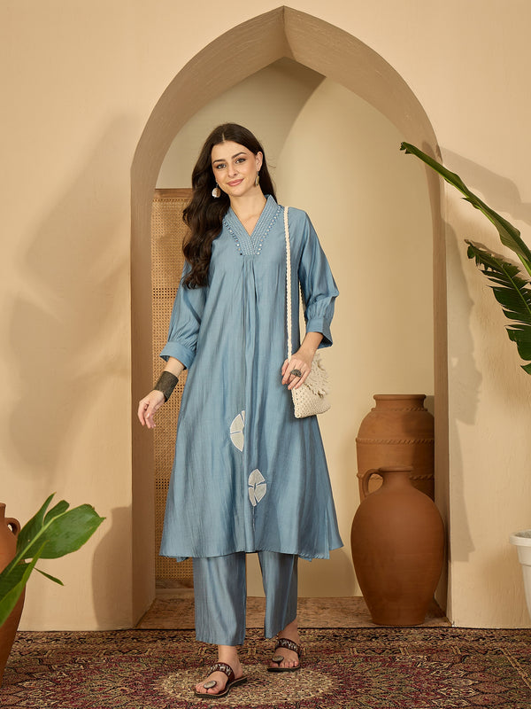 Floral Embroidered Straight Kurta With Palazzo Kurta Set