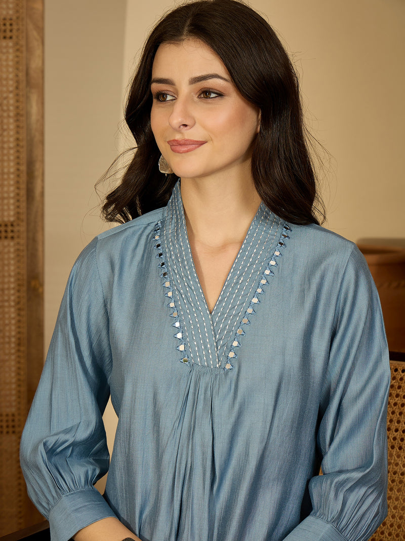 Floral Embroidered Straight Kurta With Palazzo Kurta Set