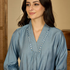 Floral Embroidered Straight Kurta With Palazzo Kurta Set